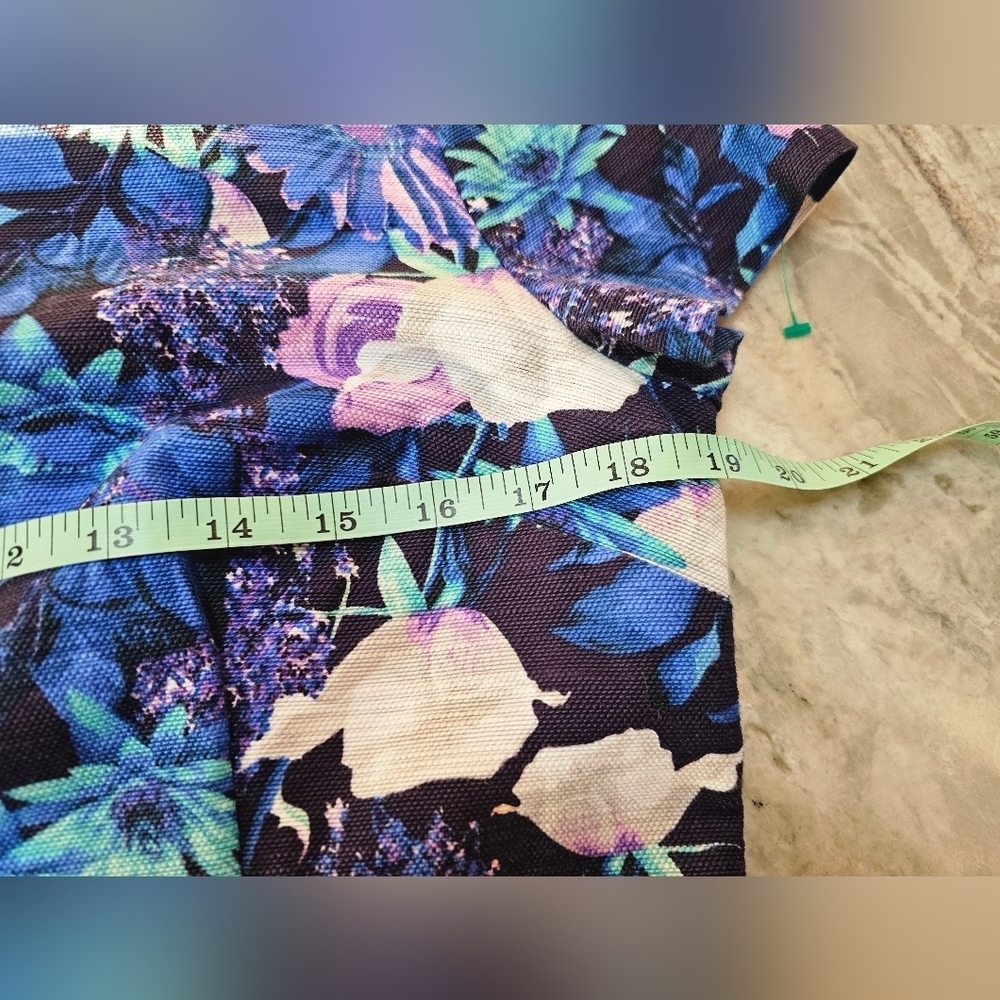 Talbots Floral Sheath Dress Size 12 Cotton Blend Purple Blue Short Sleeve Lined - Picture 11 of 12